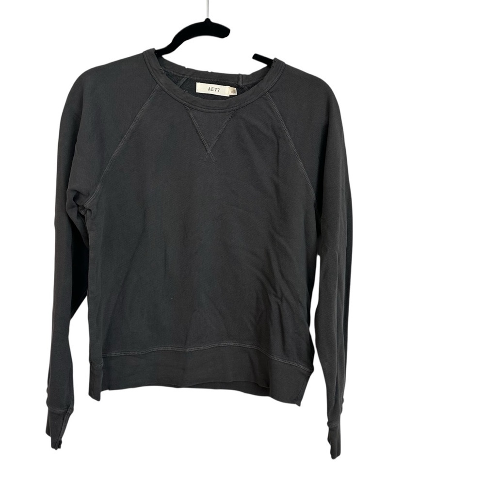 Ae77 Women’s Black Distressed Long Sleeve Cotton Crewneck Sweater Sz M NWOT